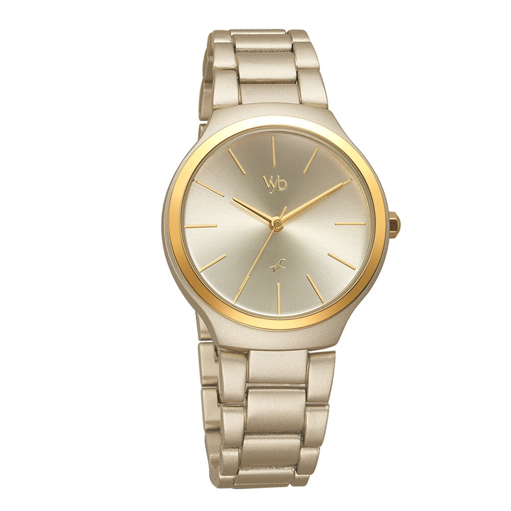 Fastrack Vyb Slayer Quartz Analog Golden Dial Metal Strap Watch for Girls FV60008YM01W