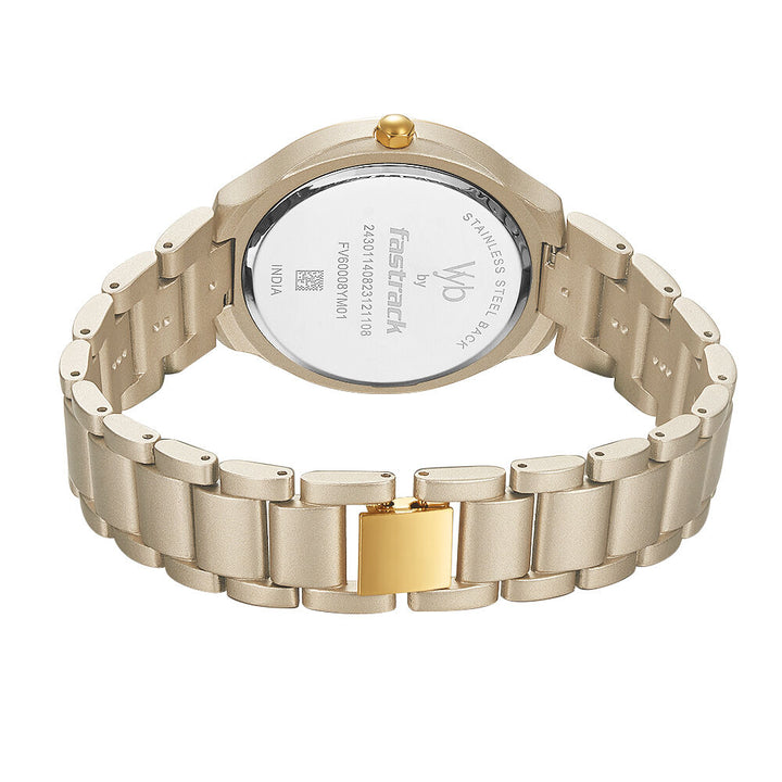 Fastrack Vyb Slayer Quartz Analog Golden Dial Metal Strap Watch for Girls FV60008YM01W