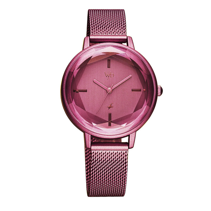 Fastrack Vyb Aurora Quartz Analog Pink Dial Stainless Steel Strap Watch for Girls FV60010QM02W