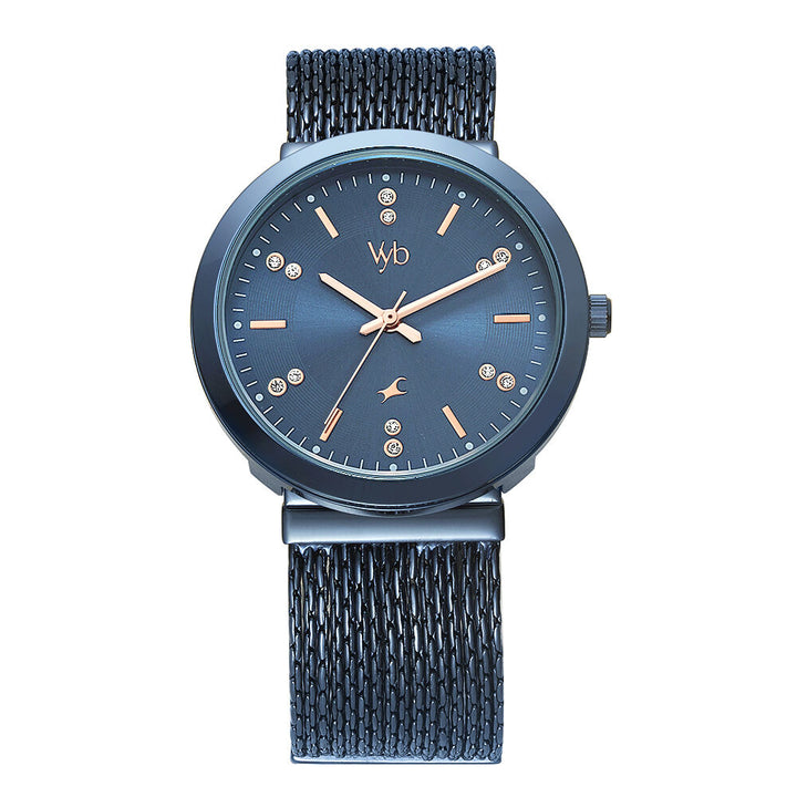 Fastrack Vyb Flare Quartz Analog Blue Dial Metal Strap Watch for Girls FV60011QM01W