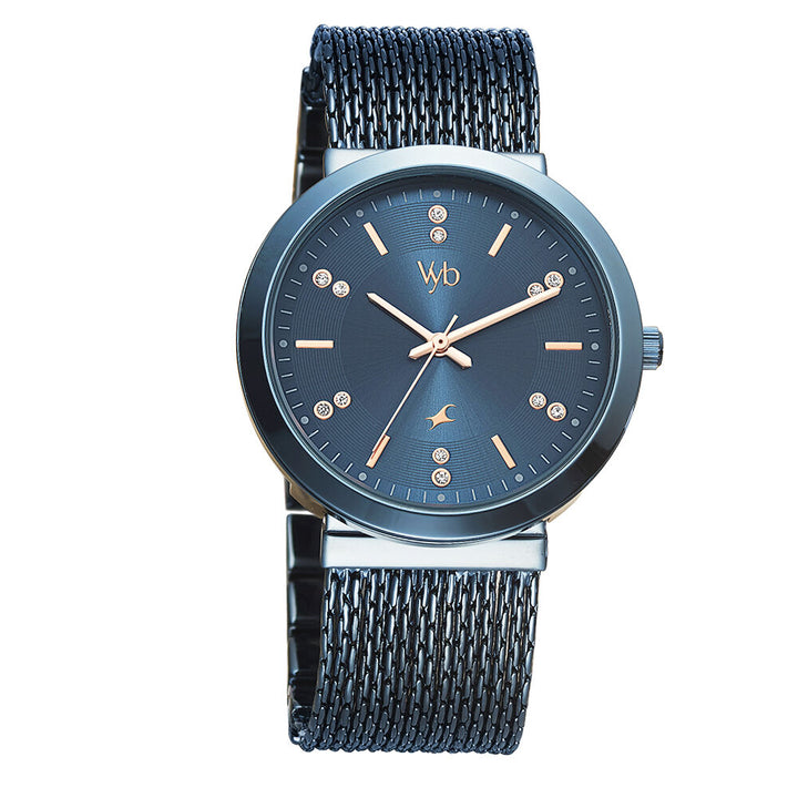 Fastrack Vyb Flare Quartz Analog Blue Dial Metal Strap Watch for Girls FV60011QM01W