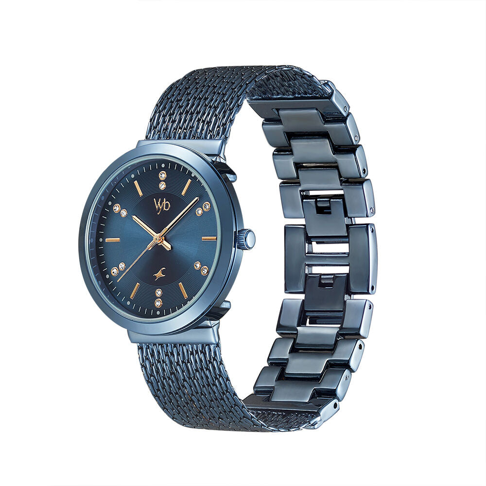 Fastrack Vyb Flare Quartz Analog Blue Dial Metal Strap Watch for Girls FV60011QM01W
