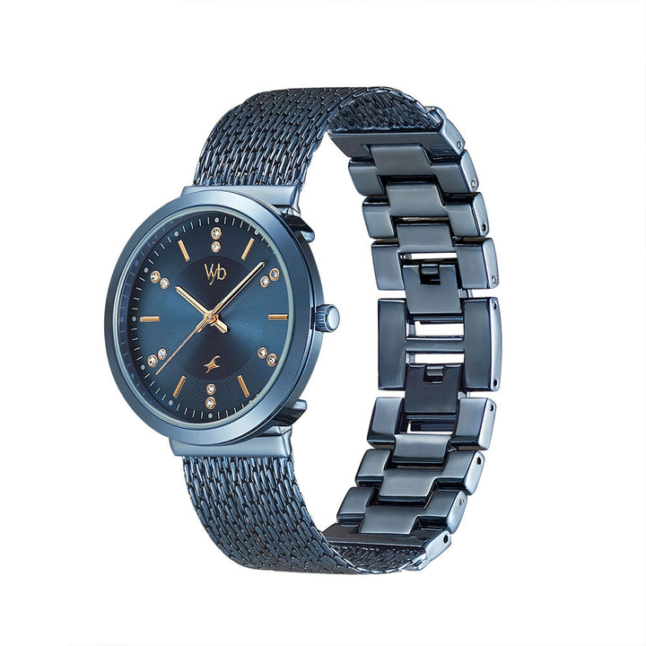 Fastrack Vyb Flare Quartz Analog Blue Dial Metal Strap Watch for Girls FV60011QM01W