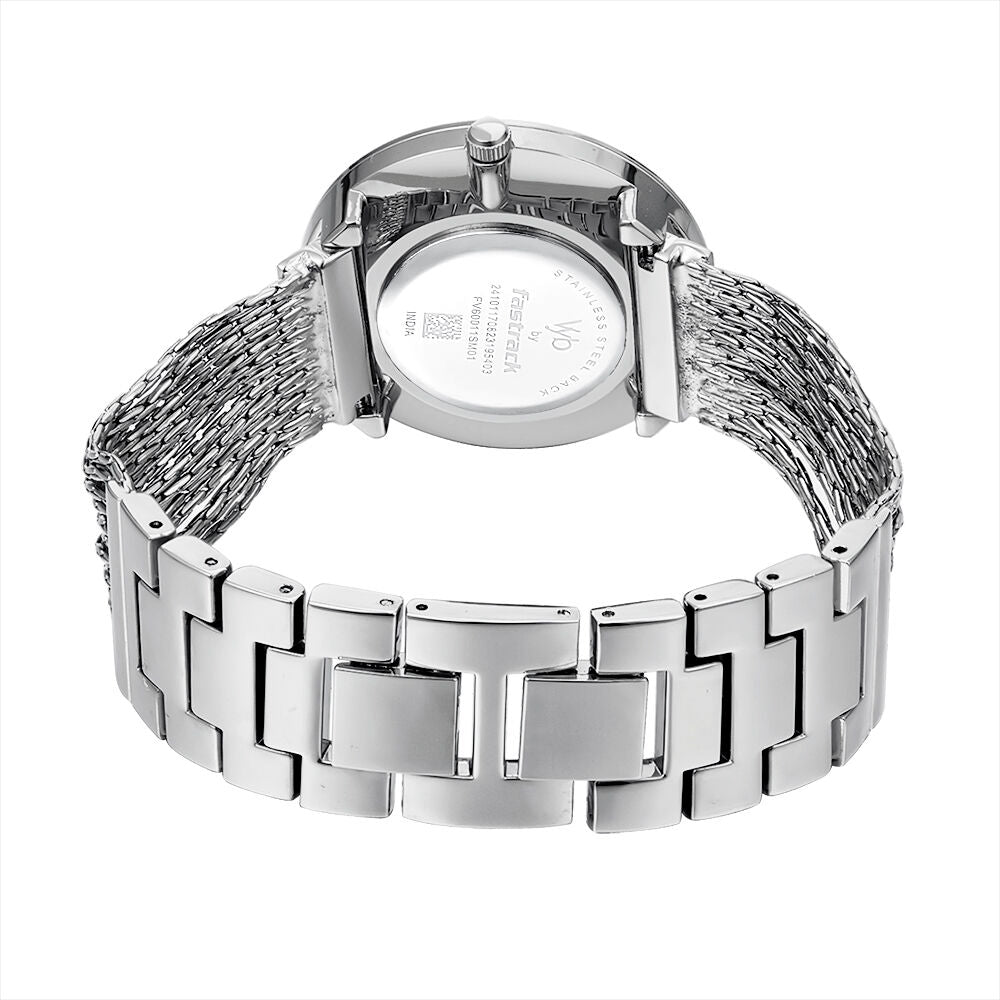Fastrack Vyb Flare Quartz Analog Silver Dial Metal Strap Watch for Girls FV60011SM01W