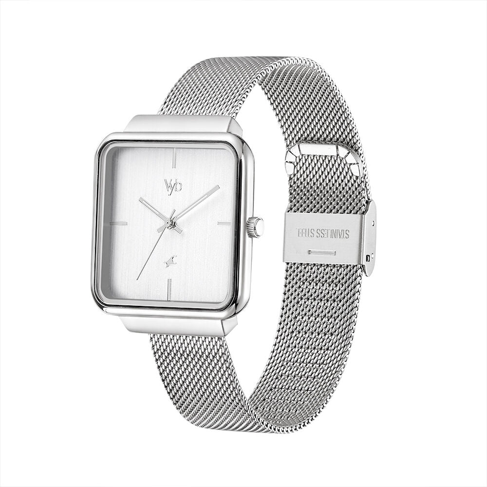 Fastrack Vyb Minimalist Quartz Analog Silver Dial Stainless Steel Strap Watch for Girls FV60012SM01W