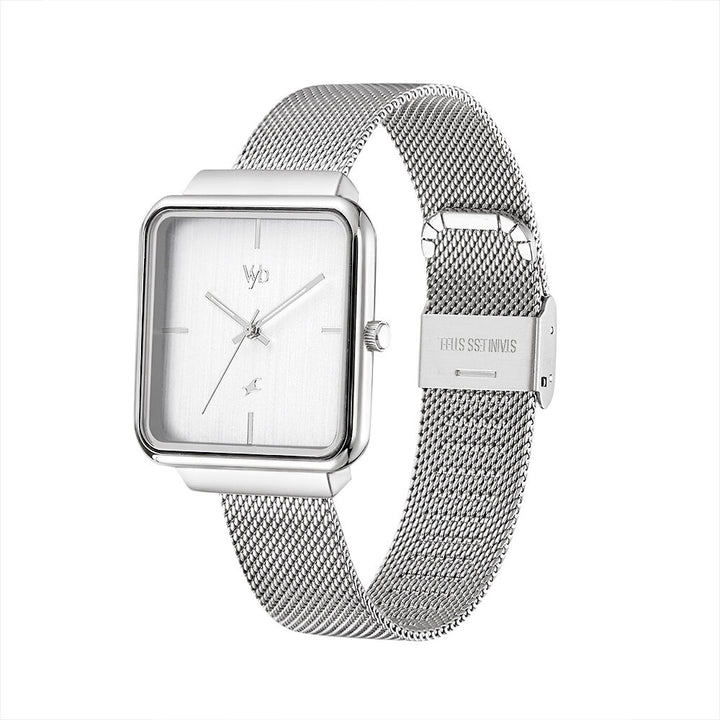 Fastrack Vyb Minimalist Quartz Analog Silver Dial Stainless Steel Strap Watch for Girls FV60012SM01W