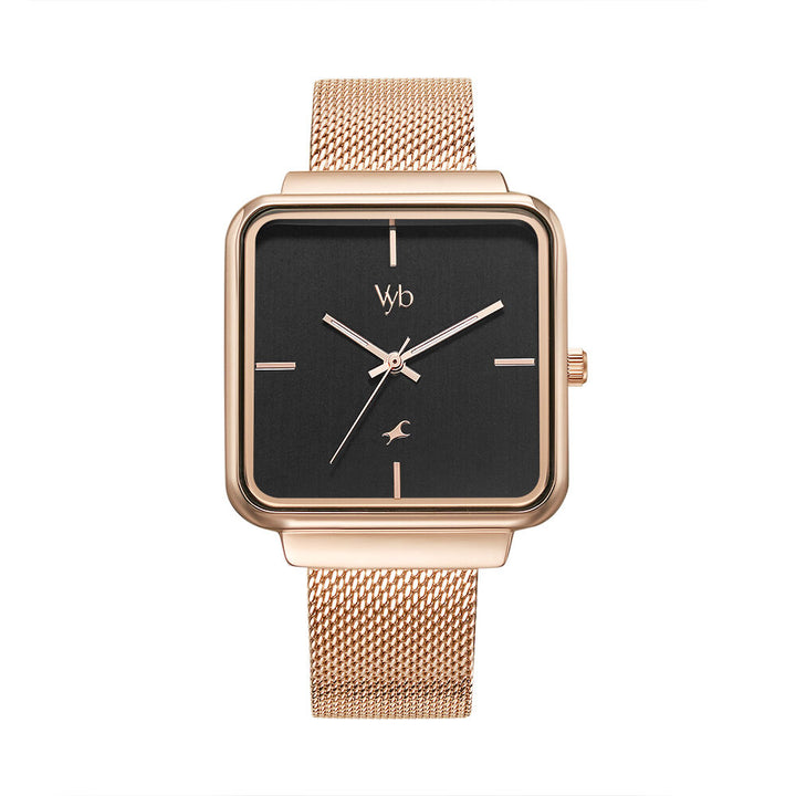 Fastrack Vyb Minimalist Quartz Analog Black Dial Stainless Steel Strap Watch for Girls FV60012WM01W