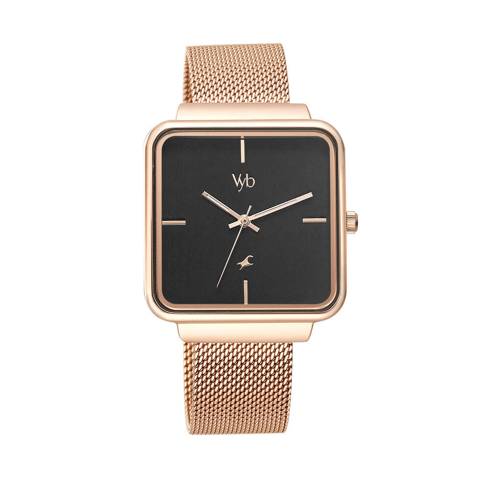 Fastrack Vyb Minimalist Quartz Analog Black Dial Stainless Steel Strap Watch for Girls FV60012WM01W