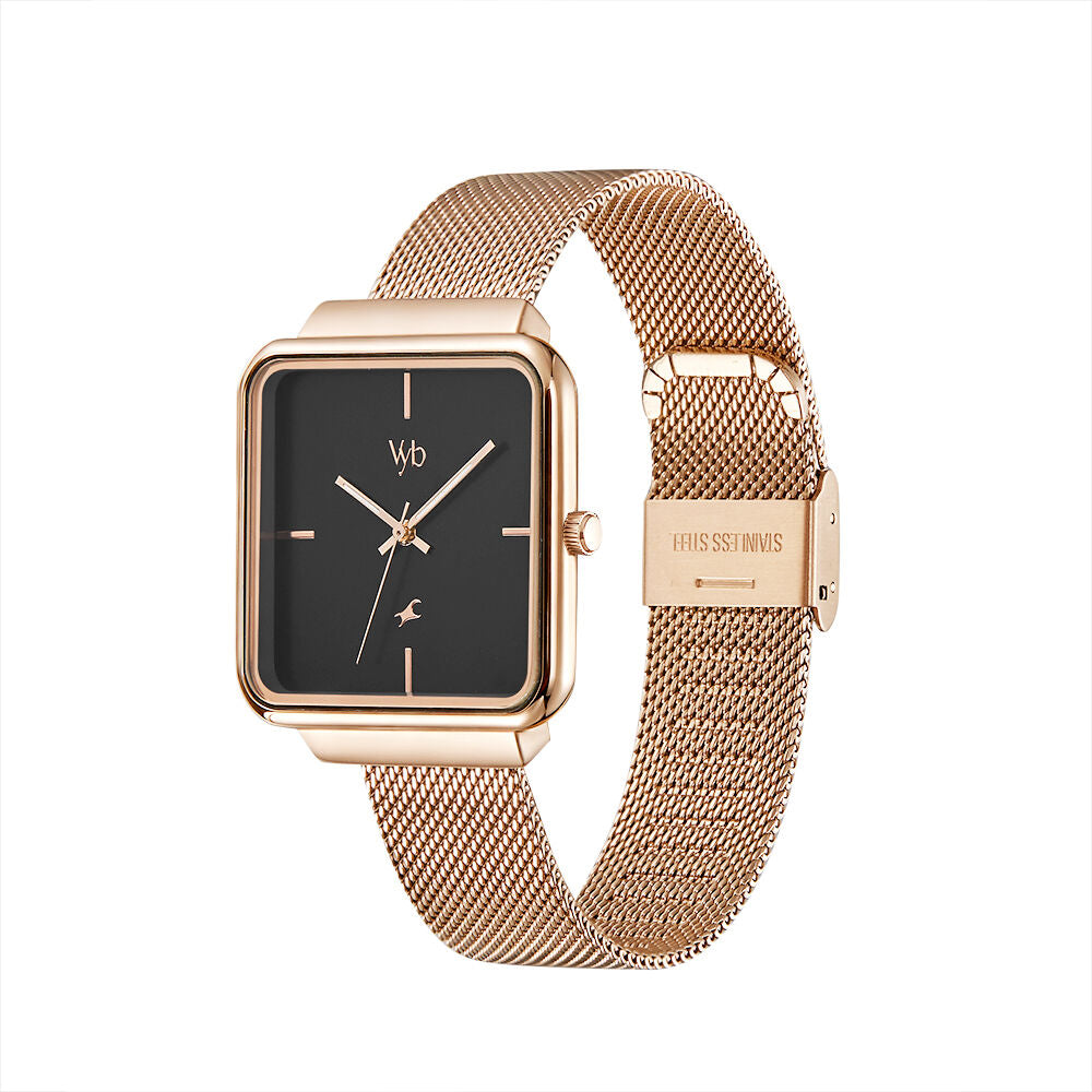 Fastrack Vyb Minimalist Quartz Analog Black Dial Stainless Steel Strap Watch for Girls FV60012WM01W