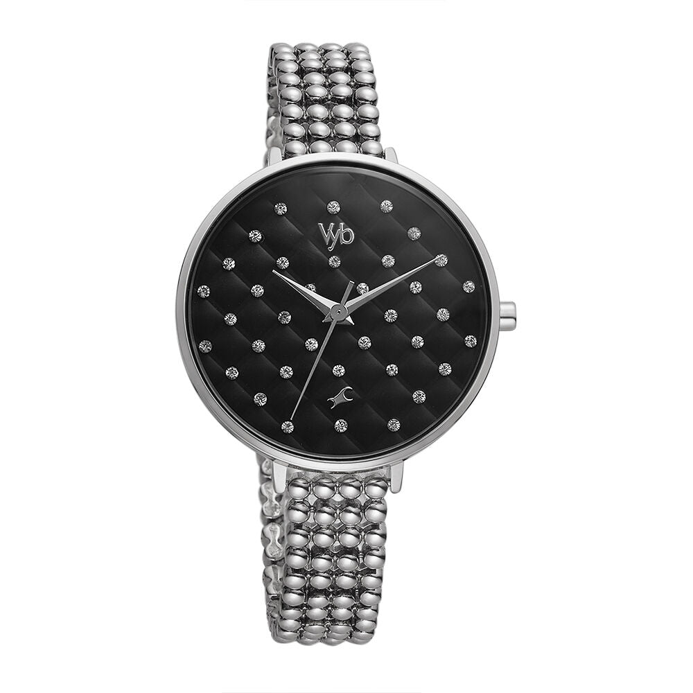 Fastrack Vyb Iconique Quartz Analog Black Dial Metal Strap Watch for Girls FV60014SM01W
