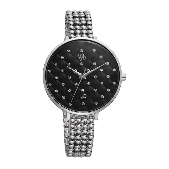 Fastrack Vyb Iconique Quartz Analog Black Dial Metal Strap Watch for Girls FV60014SM01W