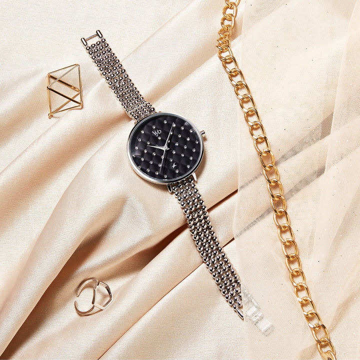 Fastrack Vyb Iconique Quartz Analog Black Dial Metal Strap Watch for Girls FV60014SM01W