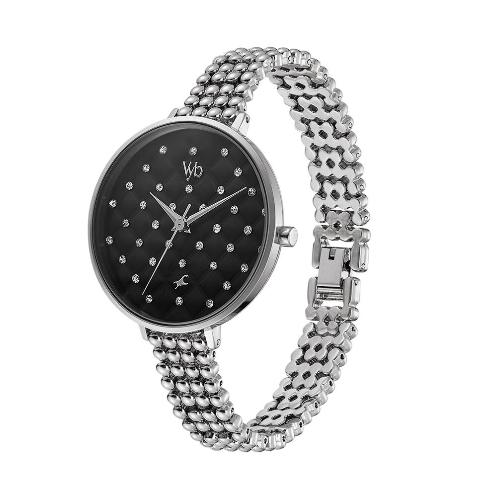 Fastrack Vyb Iconique Quartz Analog Black Dial Metal Strap Watch for Girls FV60014SM01W