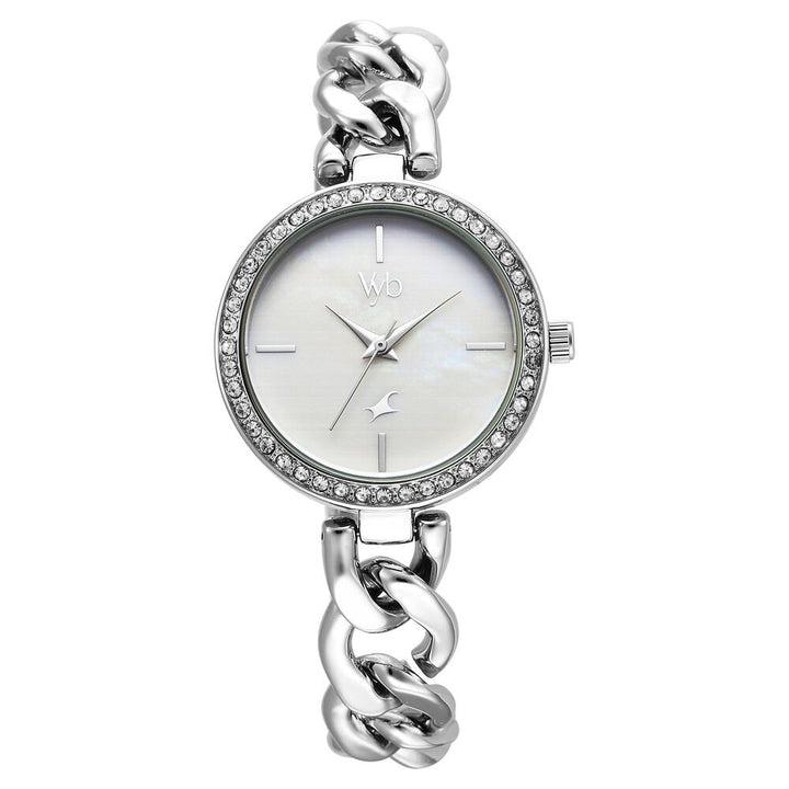 Fastrack Vyb Showstopper Quartz Analog Mother Of Pearl Dial Metal Strap Watch for Girls FV60026SM01W