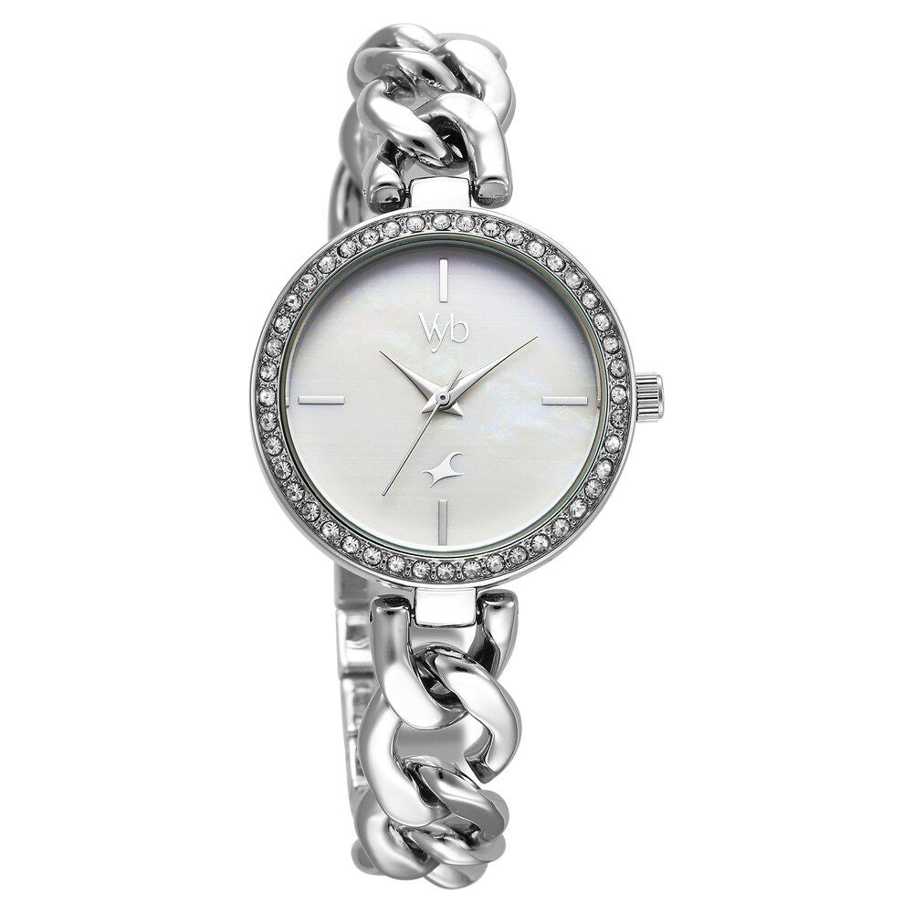 Fastrack Vyb Showstopper Quartz Analog Mother Of Pearl Dial Metal Strap Watch for Girls FV60026SM01W