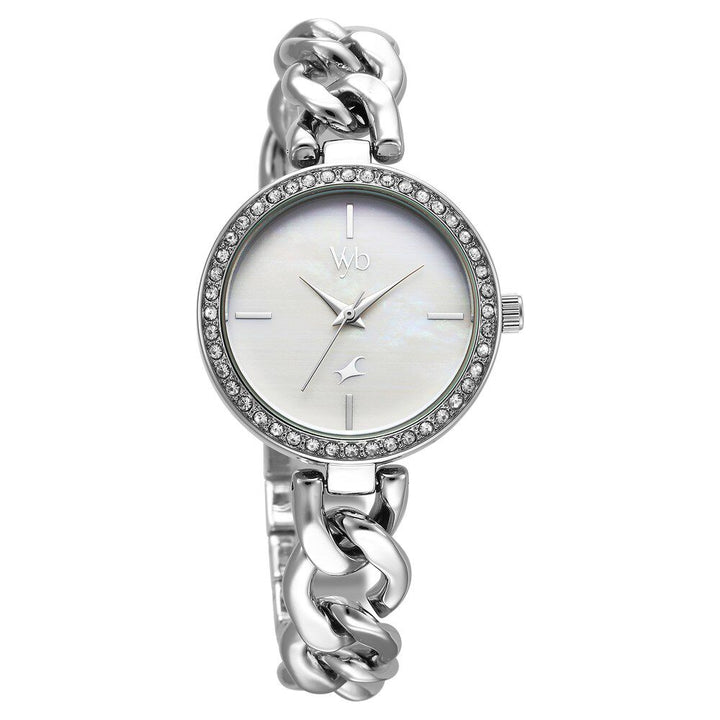 Fastrack Vyb Showstopper Quartz Analog Mother Of Pearl Dial Metal Strap Watch for Girls FV60026SM01W