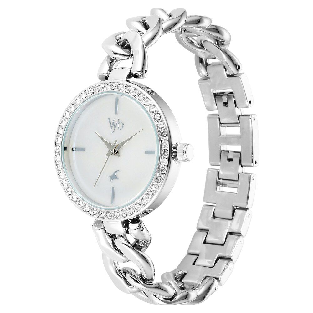Fastrack Vyb Showstopper Quartz Analog Mother Of Pearl Dial Metal Strap Watch for Girls FV60026SM01W