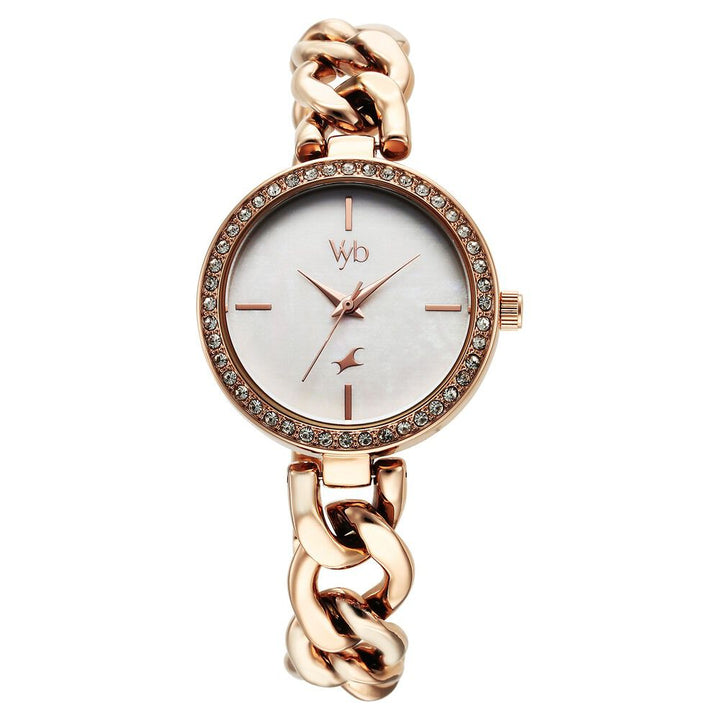 Fastrack Vyb Showstopper Quartz Analog Mother Of Pearl Dial Metal Strap Watch for Girls FV60026WM01W