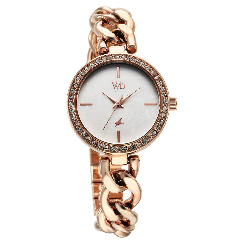 Fastrack Vyb Showstopper Quartz Analog Mother Of Pearl Dial Metal Strap Watch for Girls FV60026WM01W