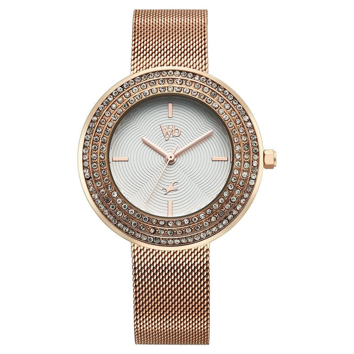 Fastrack Fastrack Vyb Iconique Quartz Analog White Dial Rose Gold Metal Strap Watch For Women FV60030WM01W