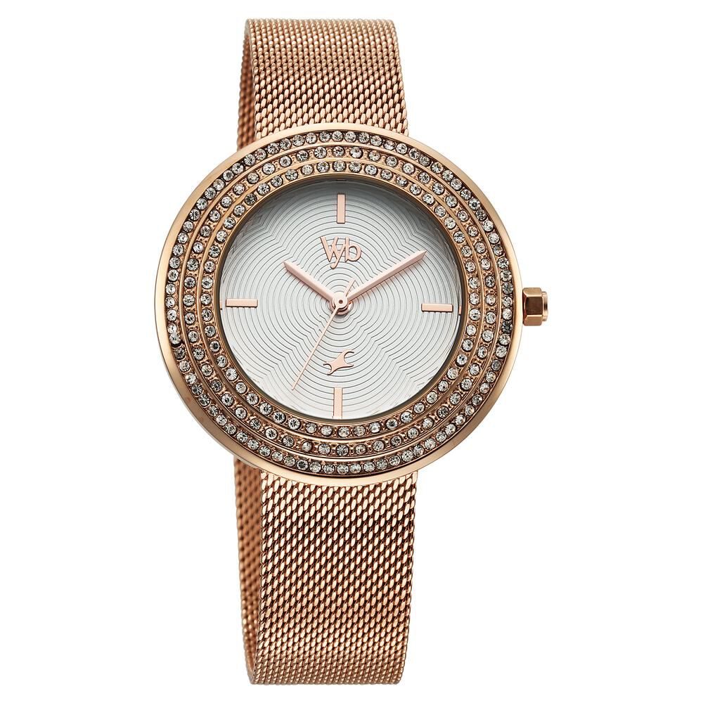 Fastrack Fastrack Vyb Iconique Quartz Analog White Dial Rose Gold Metal Strap Watch For Women FV60030WM01W