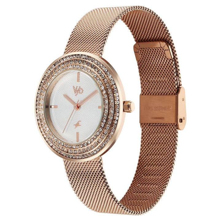Fastrack Fastrack Vyb Iconique Quartz Analog White Dial Rose Gold Metal Strap Watch For Women FV60030WM01W