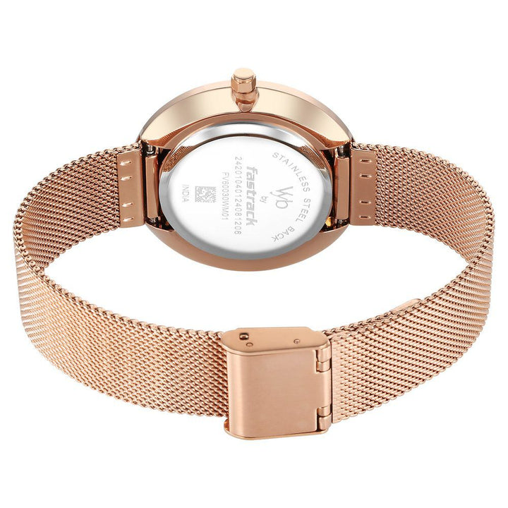 Fastrack Fastrack Vyb Iconique Quartz Analog White Dial Rose Gold Metal Strap Watch For Women FV60030WM01W