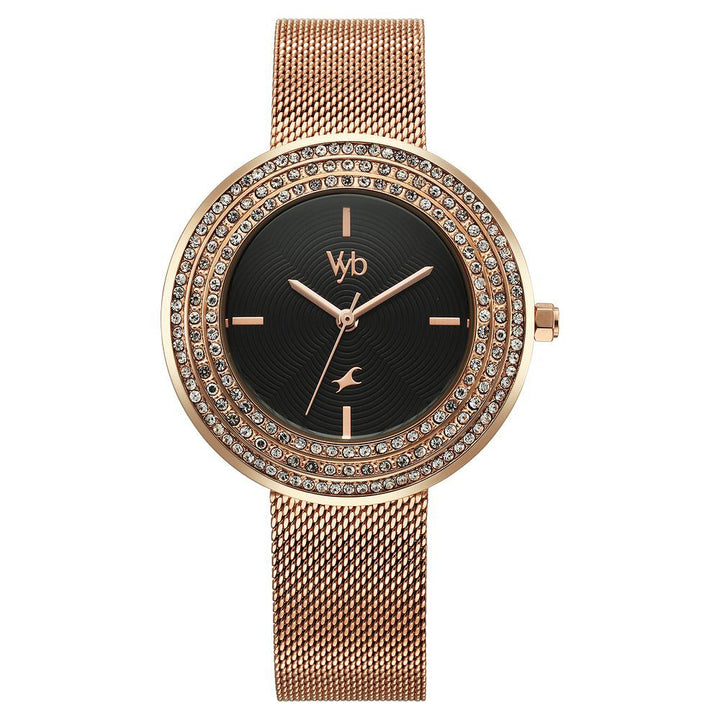 Fastrack Fastrack Vyb Iconique Quartz Analog Black Dial Rose Gold Metal Strap Watch For Women FV60030WM02W