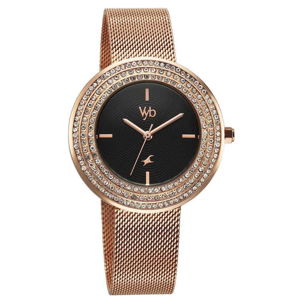 Fastrack Fastrack Vyb Iconique Quartz Analog Black Dial Rose Gold Metal Strap Watch For Women FV60030WM02W