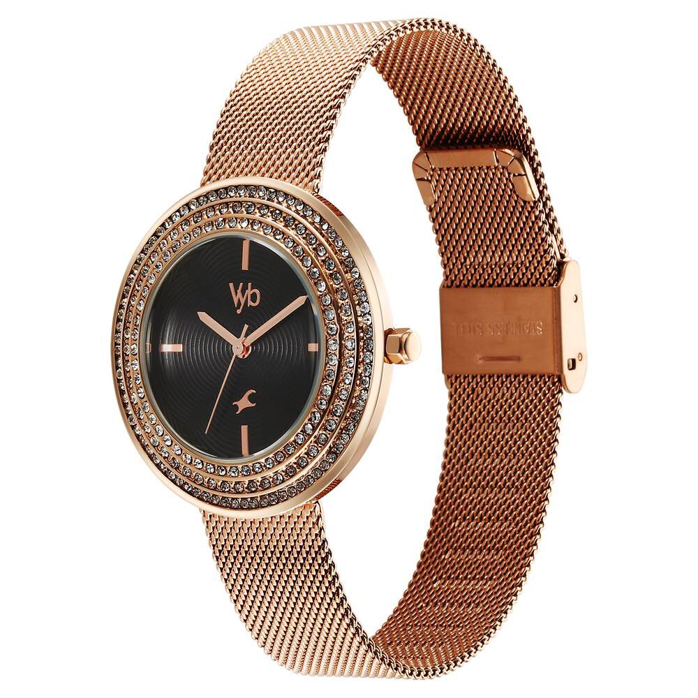 Fastrack Fastrack Vyb Iconique Quartz Analog Black Dial Rose Gold Metal Strap Watch For Women FV60030WM02W