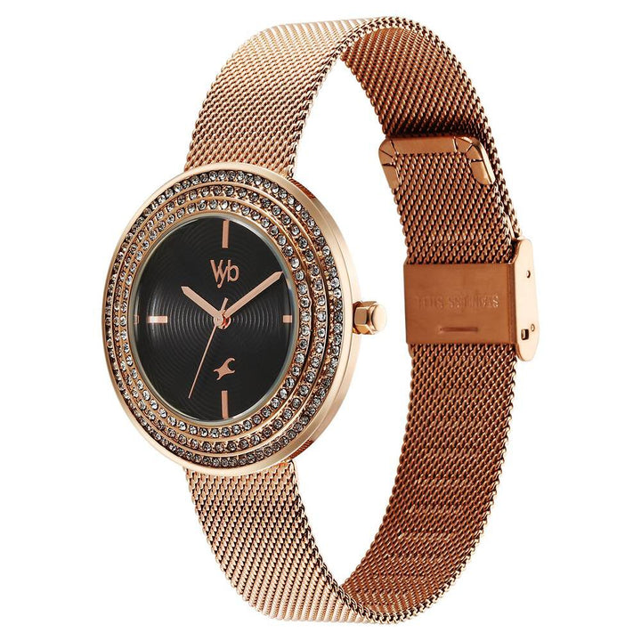 Fastrack Fastrack Vyb Iconique Quartz Analog Black Dial Rose Gold Metal Strap Watch For Women FV60030WM02W