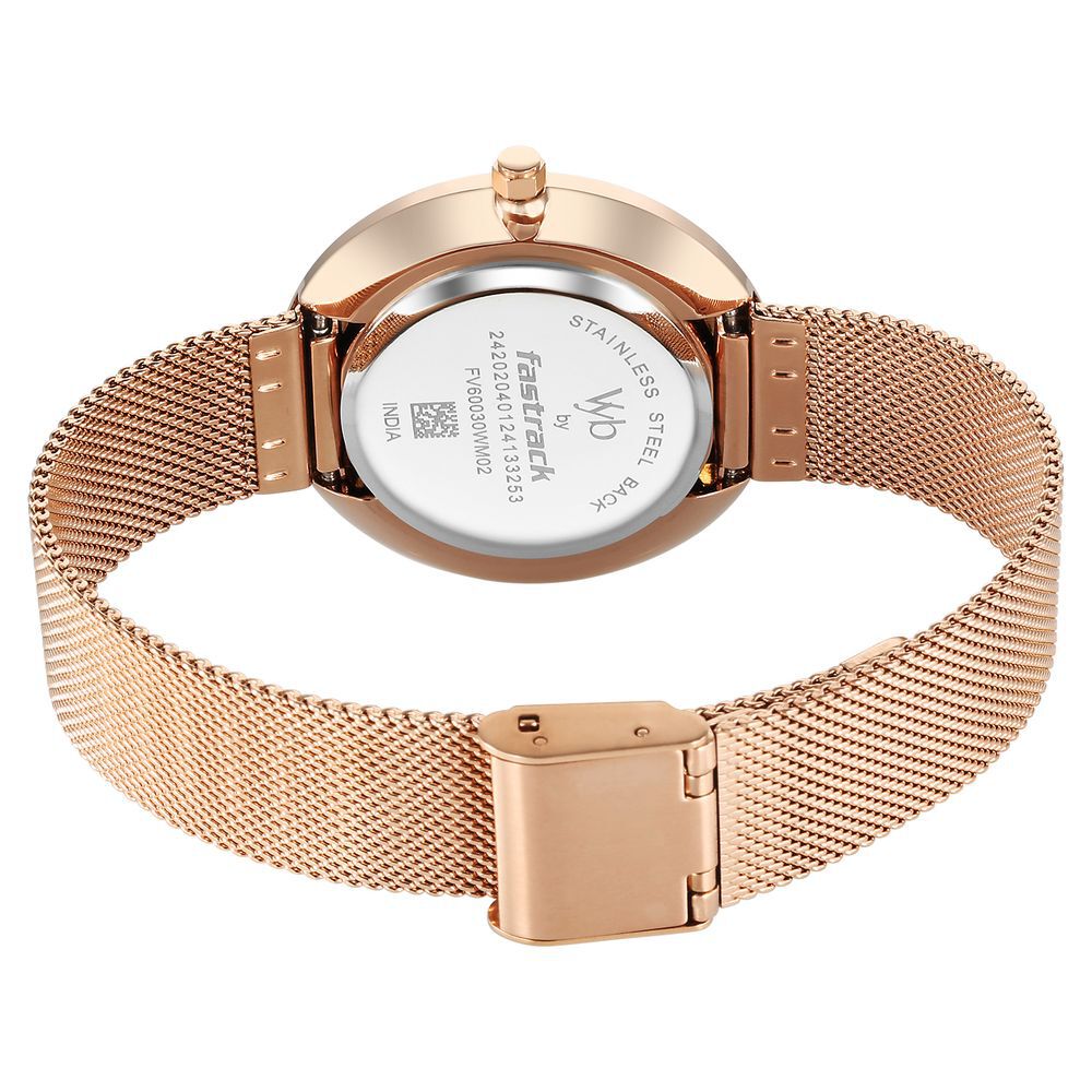 Fastrack Fastrack Vyb Iconique Quartz Analog Black Dial Rose Gold Metal Strap Watch For Women FV60030WM02W