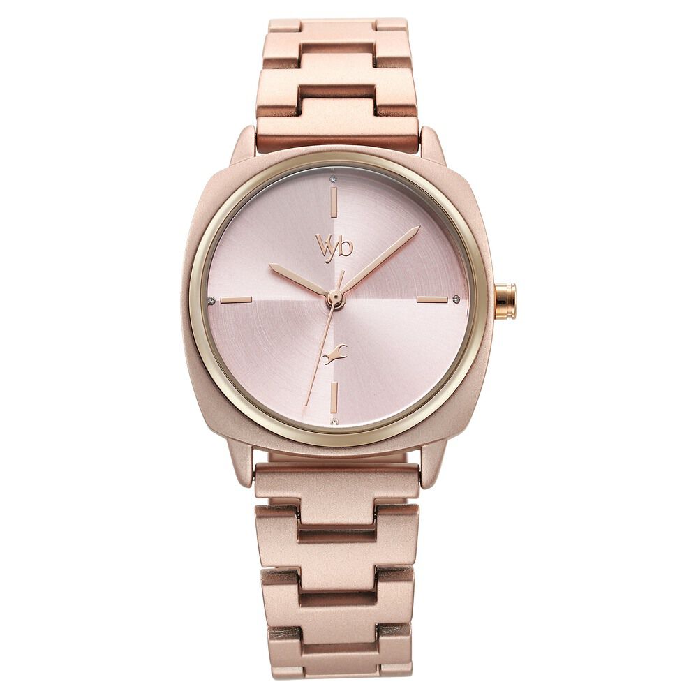 Fastrack Vyb Slayer Quartz Analog Pink Dial Metal Strap Watch for Girls FV60033KM02W