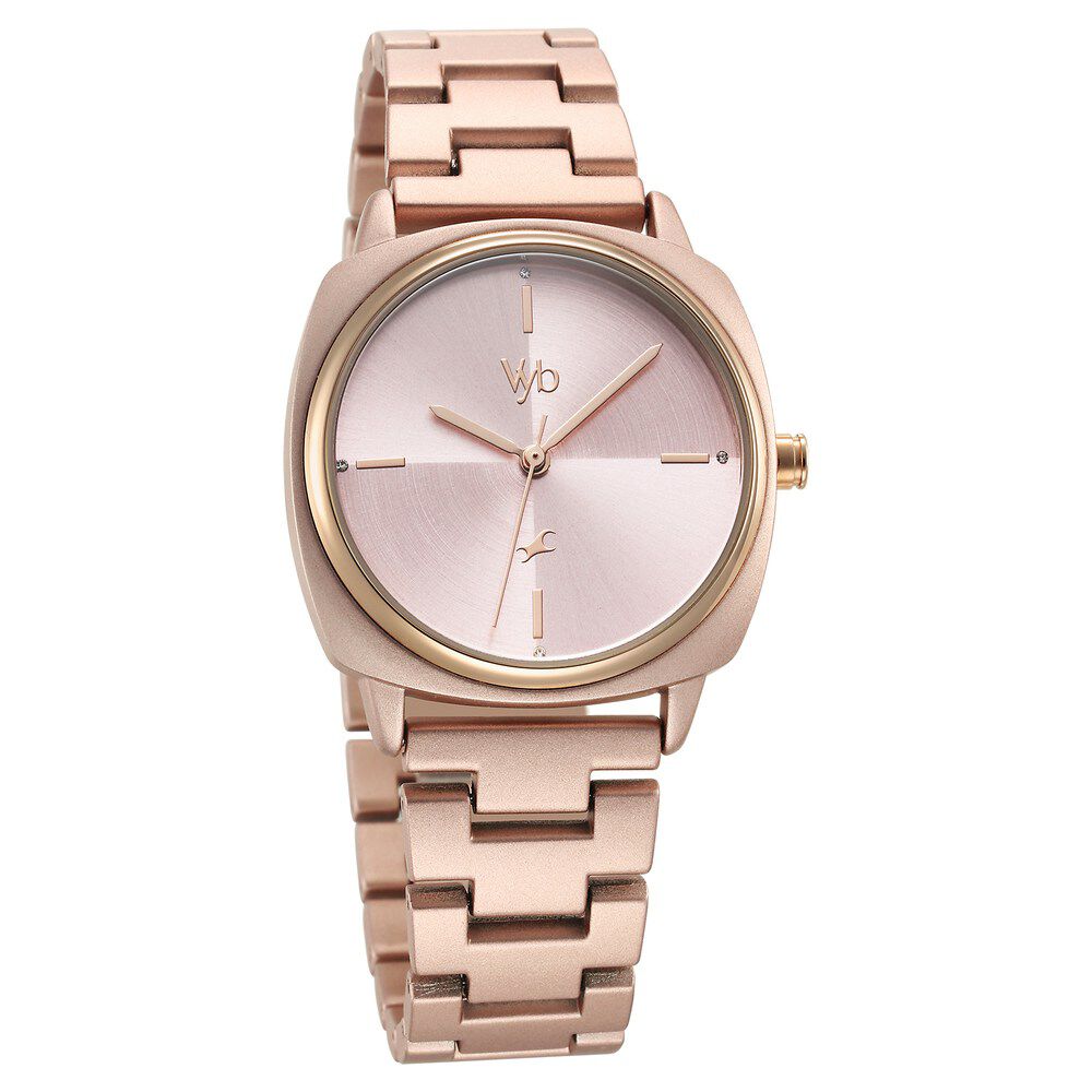 Fastrack Vyb Slayer Quartz Analog Pink Dial Metal Strap Watch for Girls FV60033KM02W