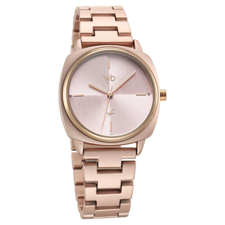 Fastrack Vyb Slayer Quartz Analog Pink Dial Metal Strap Watch for Girls FV60033KM02W