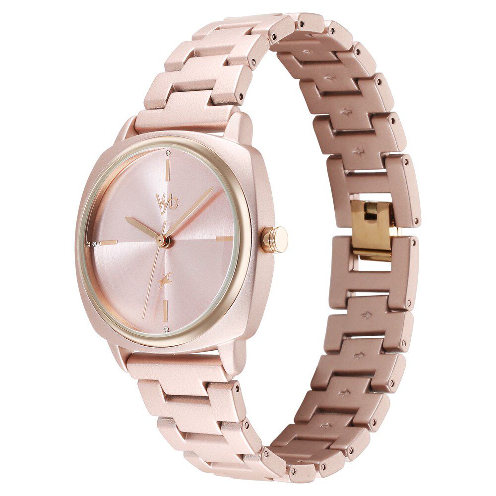 Fastrack Vyb Slayer Quartz Analog Pink Dial Metal Strap Watch for Girls FV60033KM02W