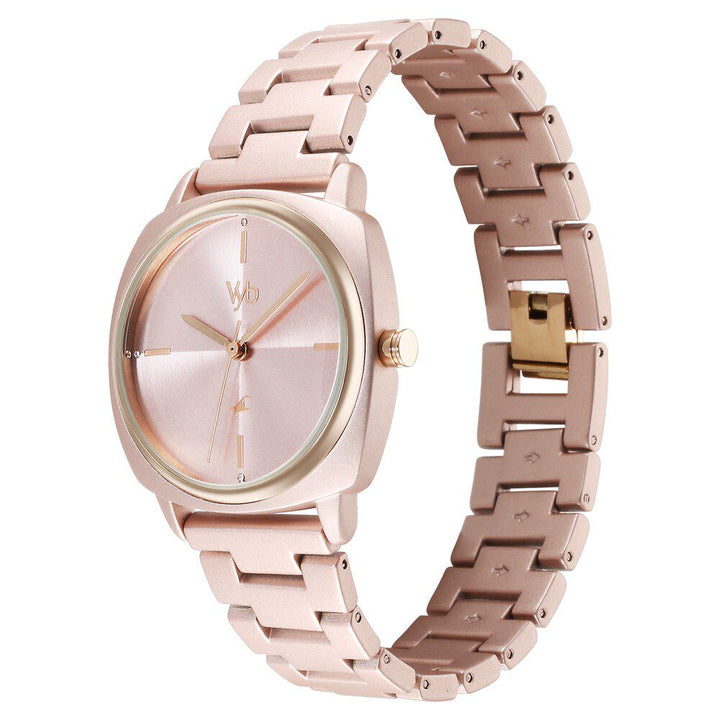 Fastrack Vyb Slayer Quartz Analog Pink Dial Metal Strap Watch for Girls FV60033KM02W