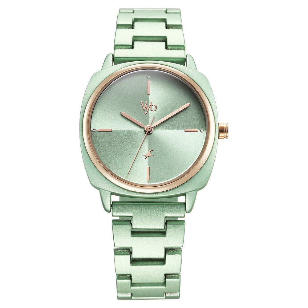 Fastrack Vyb Slayer Quartz Analog Green Dial Metal Strap Watch for Girls FV60033KM03W