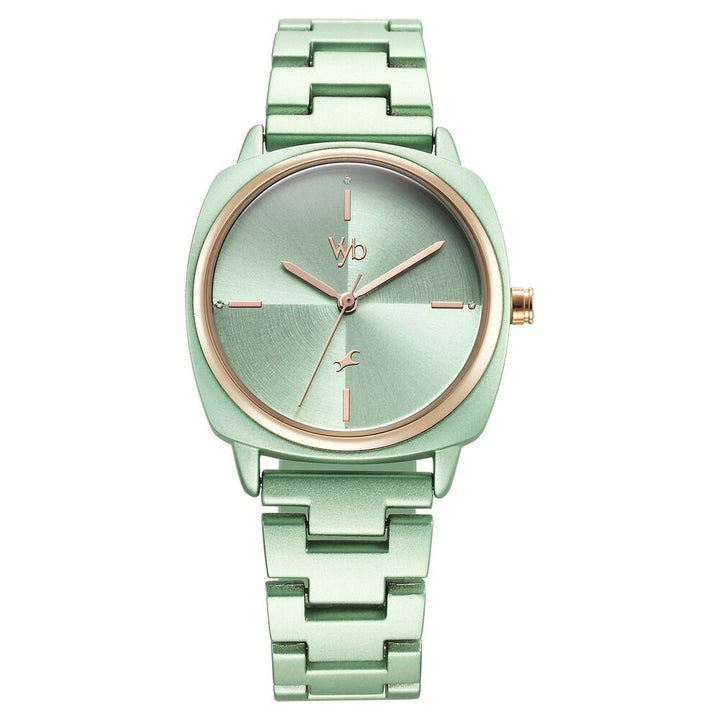Fastrack Vyb Slayer Quartz Analog Green Dial Metal Strap Watch for Girls FV60033KM03W