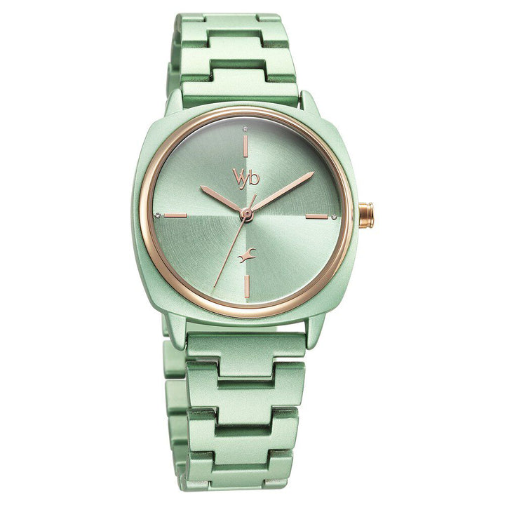 Fastrack Vyb Slayer Quartz Analog Green Dial Metal Strap Watch for Girls FV60033KM03W