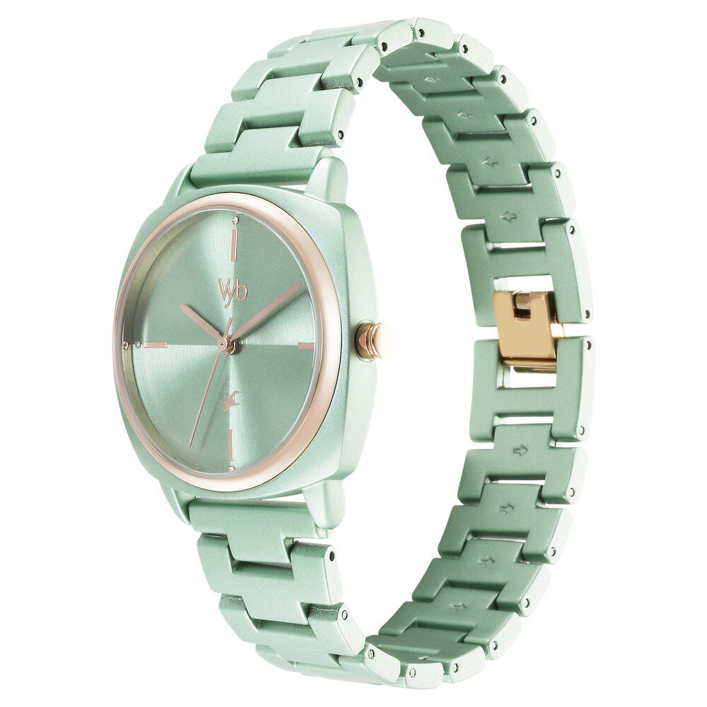 Fastrack Vyb Slayer Quartz Analog Green Dial Metal Strap Watch for Girls FV60033KM03W
