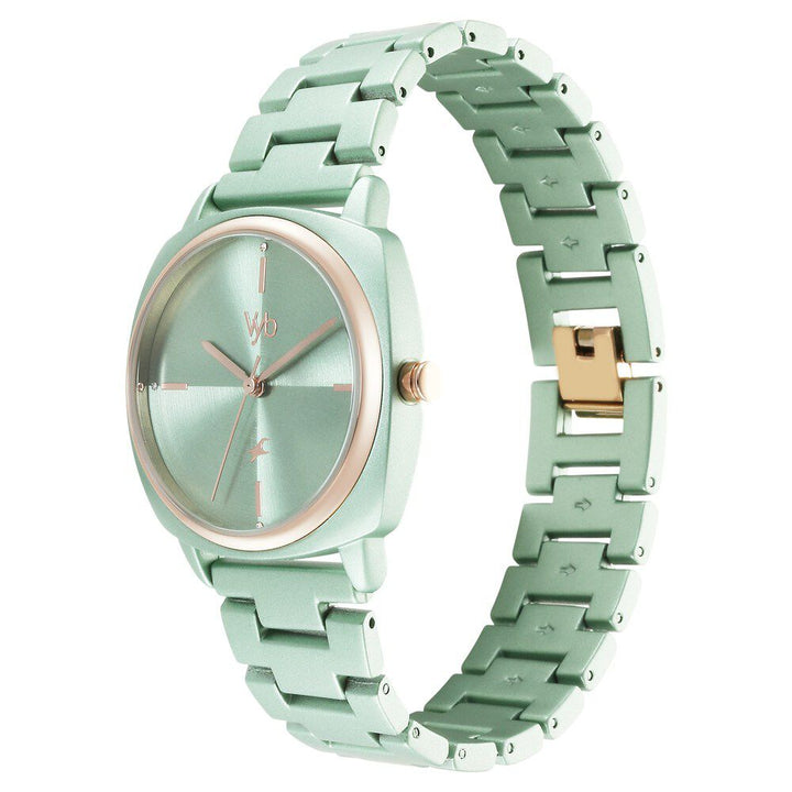 Fastrack Vyb Slayer Quartz Analog Green Dial Metal Strap Watch for Girls FV60033KM03W