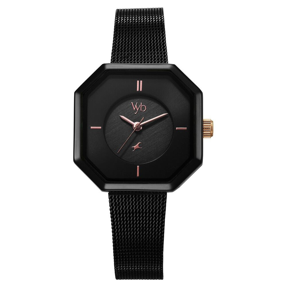 Fastrack Vyb Prodigy Quartz Analog Black Dial Stainless Steel Strap Watch for Girls FV60034KM01W