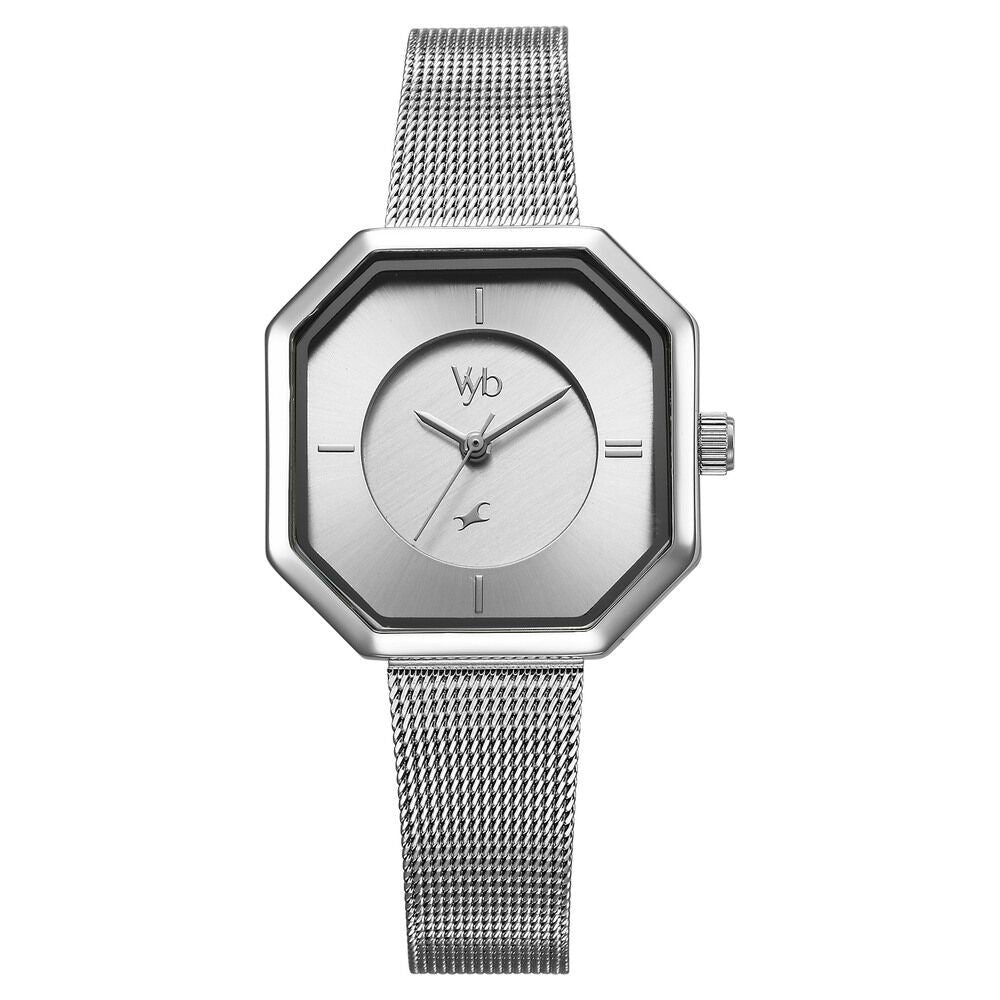 Fastrack Vyb Prodigy Quartz Analog Silver Dial Stainless Steel Strap Watch for Girls FV60034SM01W
