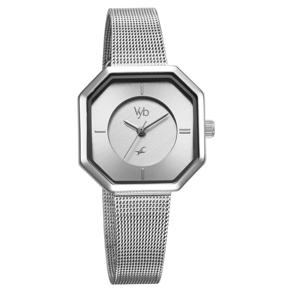 Fastrack Vyb Prodigy Quartz Analog Silver Dial Stainless Steel Strap Watch for Girls FV60034SM01W