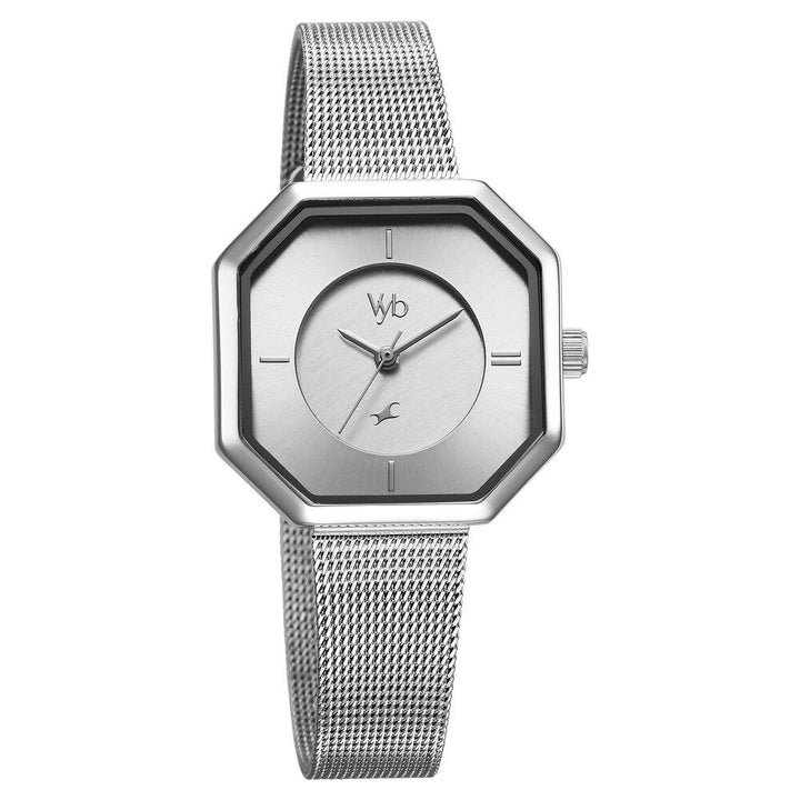 Fastrack Vyb Prodigy Quartz Analog Silver Dial Stainless Steel Strap Watch for Girls FV60034SM01W