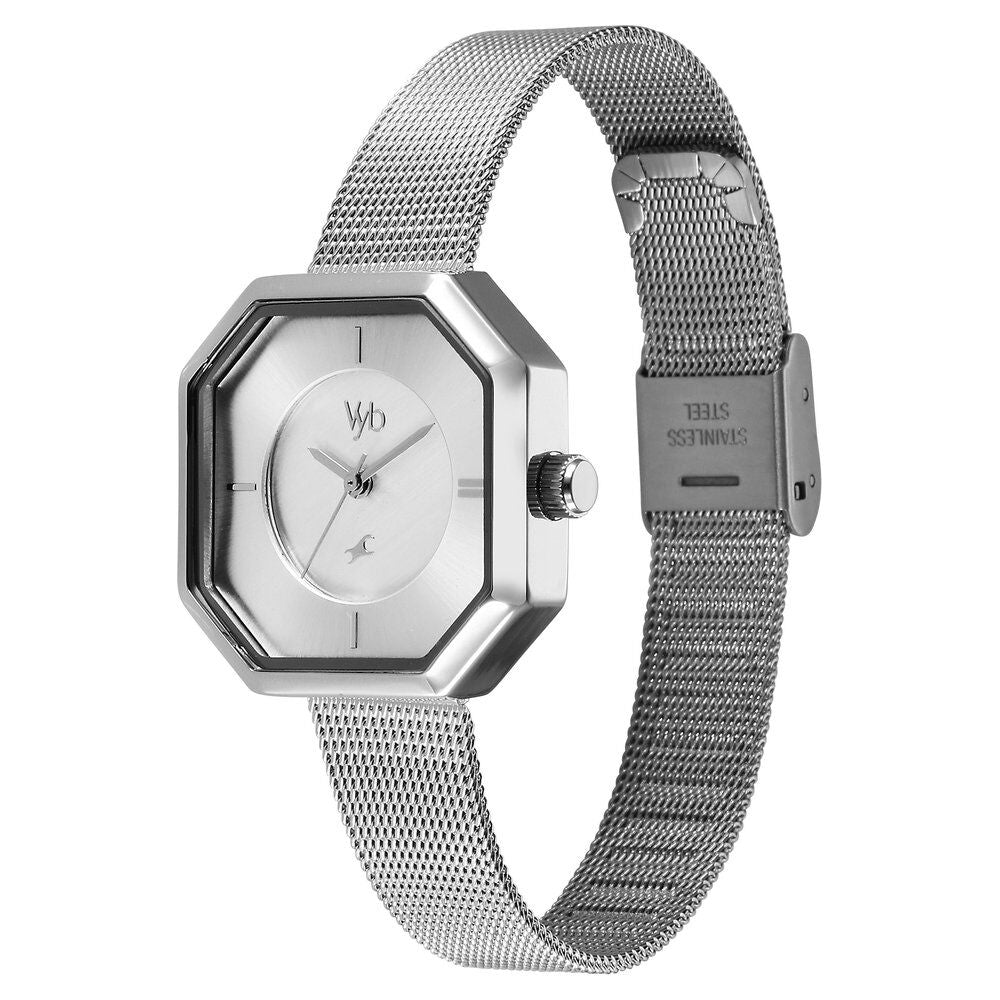 Fastrack Vyb Prodigy Quartz Analog Silver Dial Stainless Steel Strap Watch for Girls FV60034SM01W