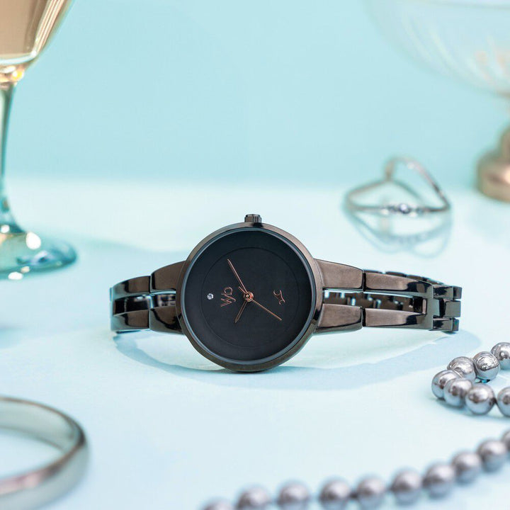 Fastrack Vyb Halo Quartz Analog Black Dial Metal Strap Watch for Girls FV60035NM01W