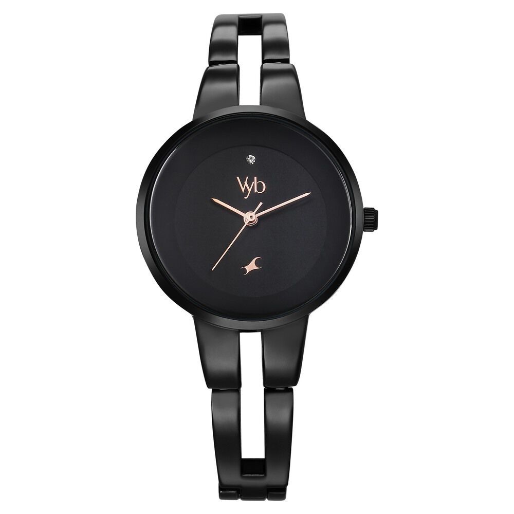 Fastrack Vyb Halo Quartz Analog Black Dial Metal Strap Watch for Girls FV60035NM01W