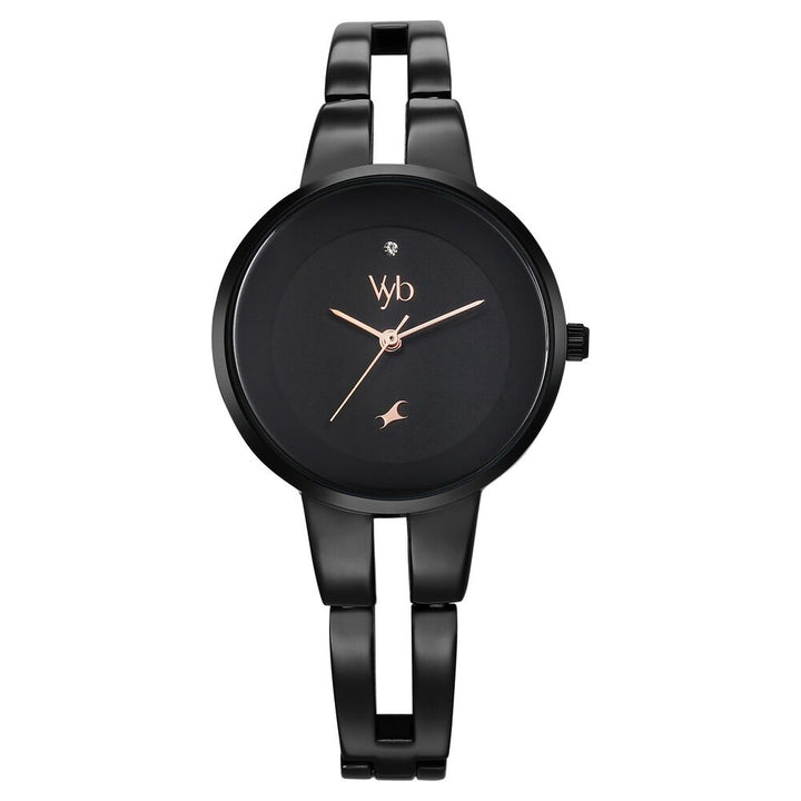 Fastrack Vyb Halo Quartz Analog Black Dial Metal Strap Watch for Girls FV60035NM01W